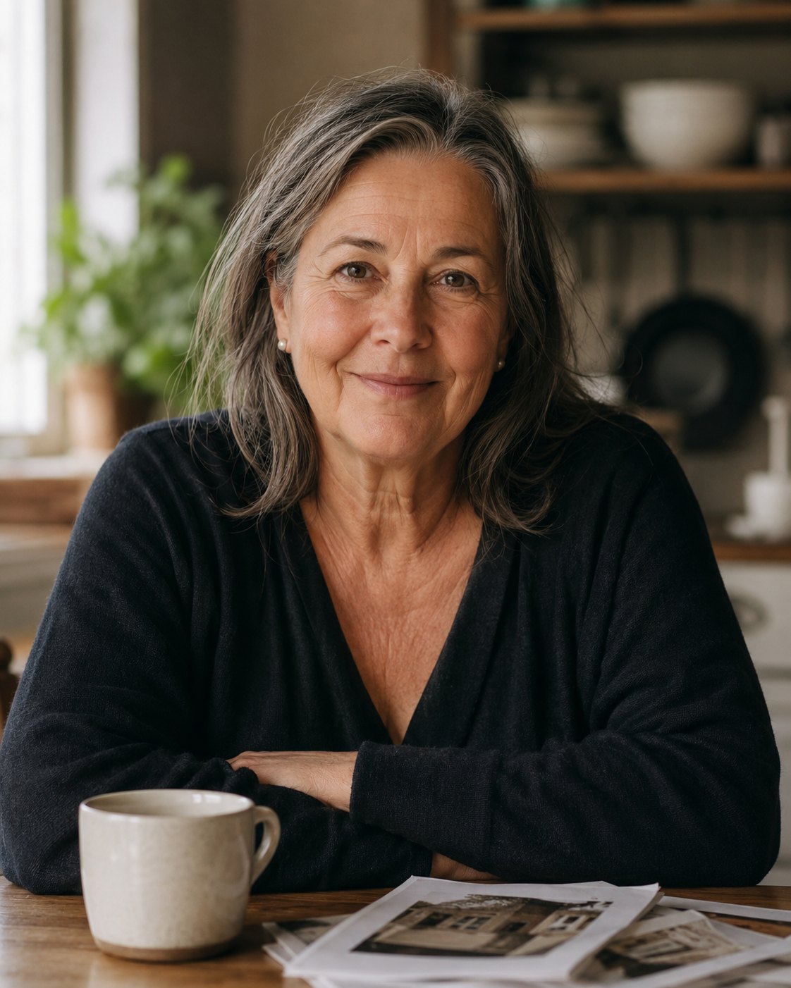 Diane at her kitchen table