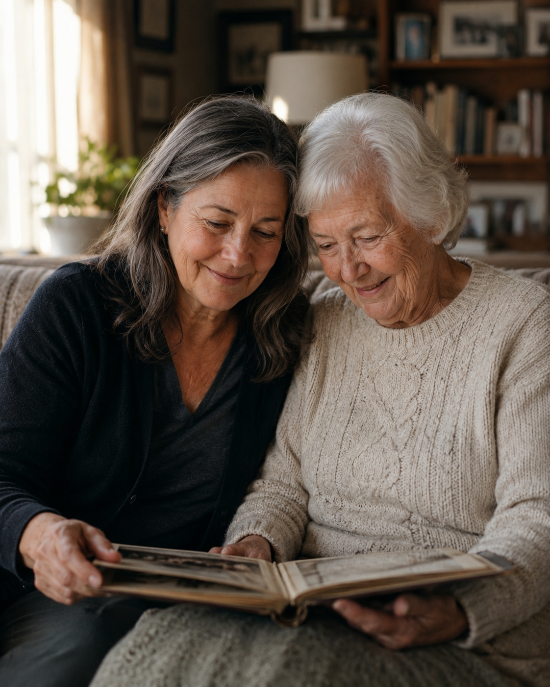 Me and my mom looking at a photo album