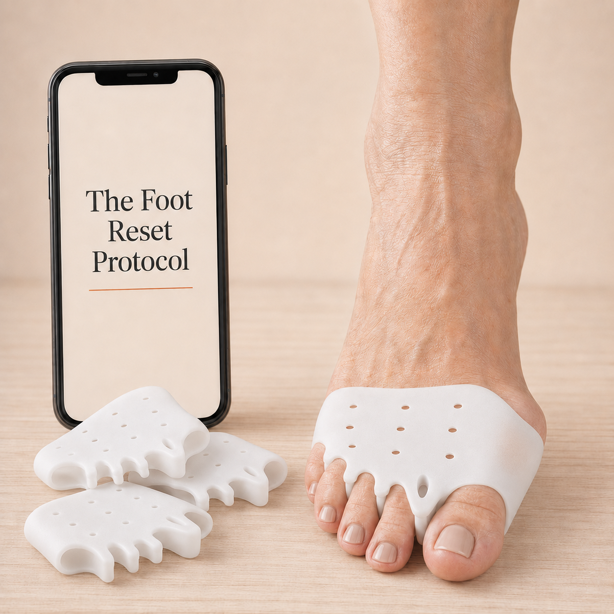 ComfyKind spacer worn on foot, extra pairs and the Foot Reset Protocol