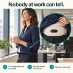Nobody at work can tell. Flat under a blouse or scrubs, belt fits waists 24 to 57 in, silent on heat-only